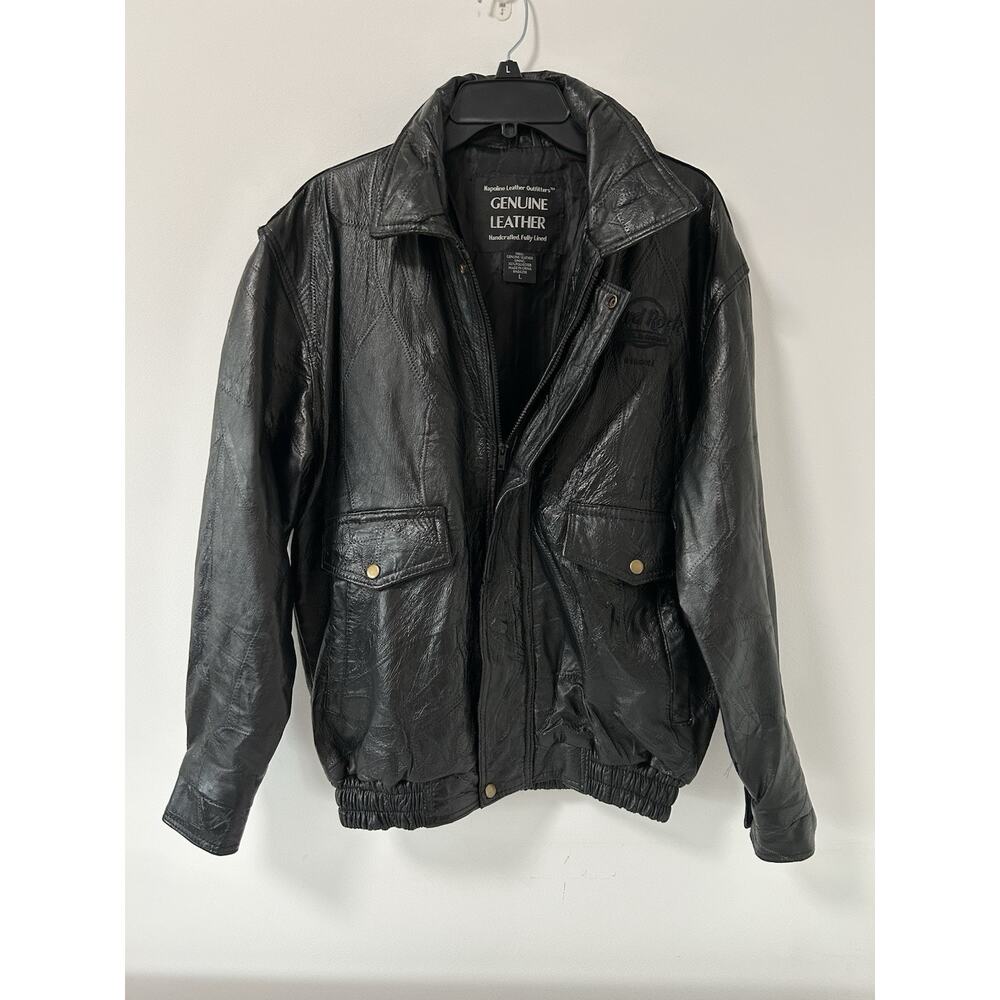 Hard Rock Biloxi Casino by Napoline Co Genuine Leather Black Bomber Jacket Men L